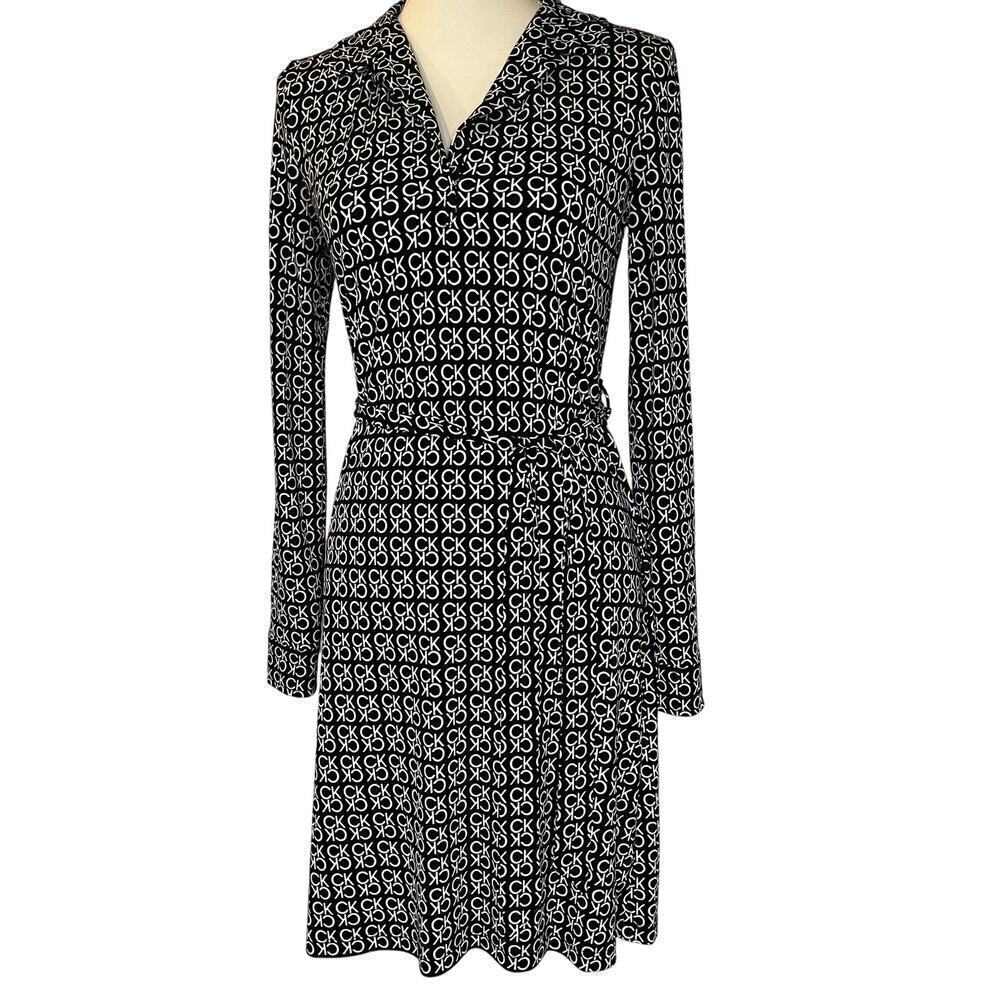 Calvin Klein Collection RARE Dress CK Patterned w/ Belt Black & White Size 4